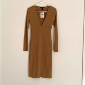 Mustard Yellow below the knees, long sleeve dress